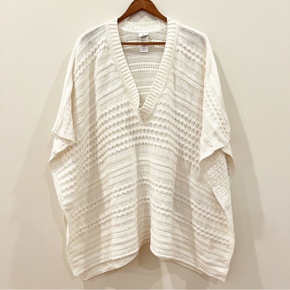 CAbi Womens Cable Knit Winter Poncho OS White Oversized Pullover Cozy Layer - Picture 1 of 9